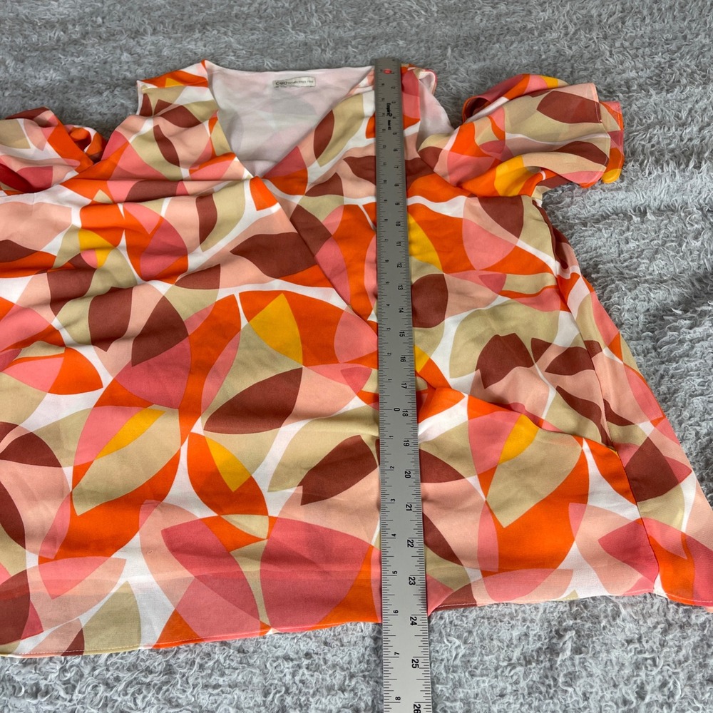 Cato Cold Shoulder Blouse Orange Pink Geometric Leaf Print V-Neck Top Womens L - Picture 5 of 8